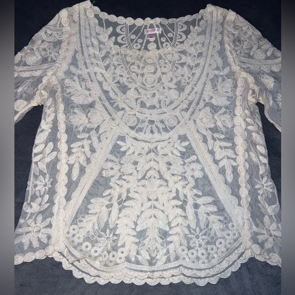 Xhilaration Small Medium Lace Blouse Shirt Top Boho Indie hippie Cream ivory - Picture 1 of 3